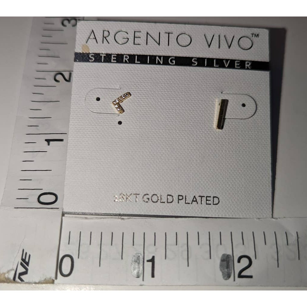 Argento Vivo Sterling 18kt Gold Plated Letter L And Bar Studs Asymmetrical